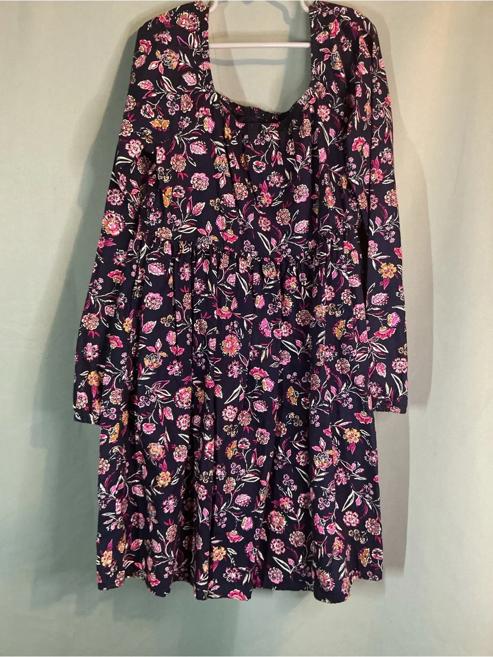 GAP Navy Floral Smocked Long-Sleeve Dress with Pink Accents